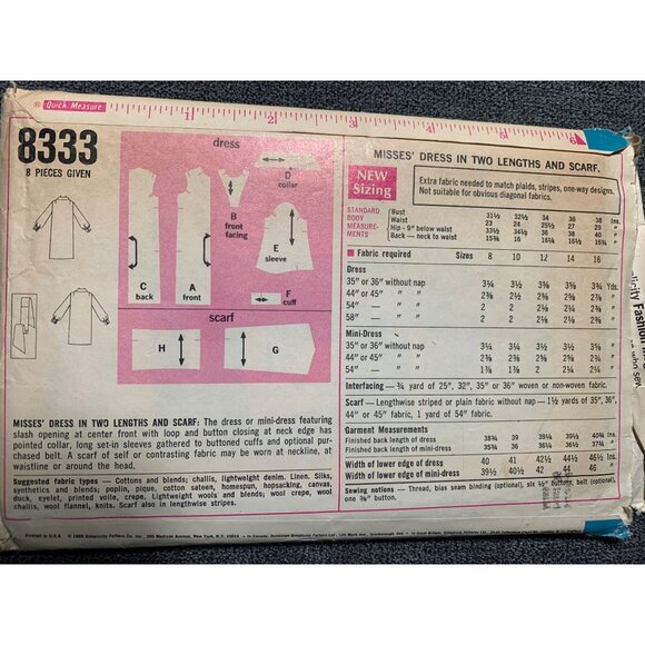 Simplicity Misses Dress Sewing Pattern sz 14 8333 - uncut - Picture 3 of 4